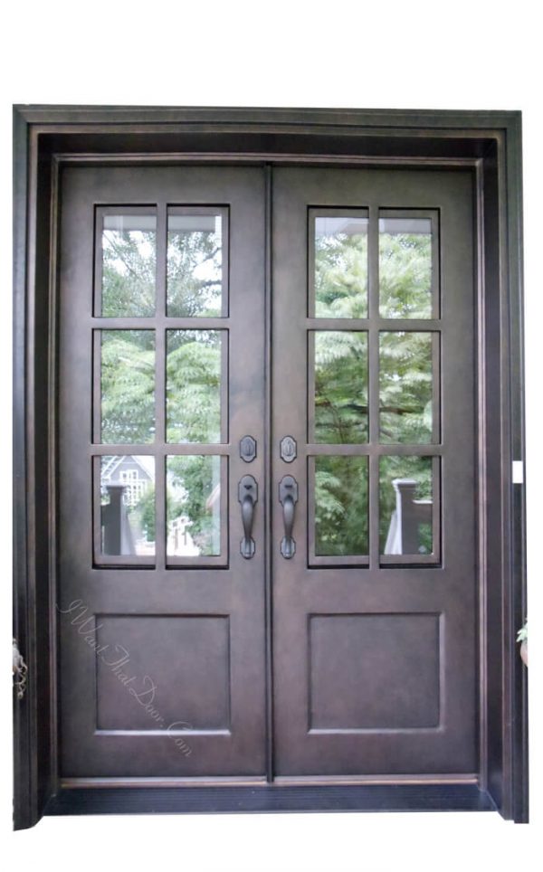 Essex Square Top Iron Double Exterior Doors With Square Glass Close-Up