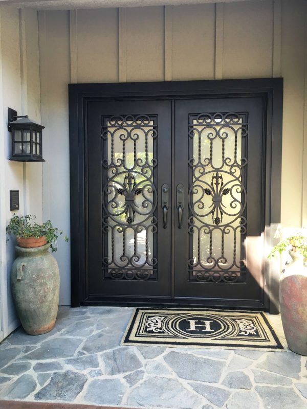 Florence Square Top Ornate Wrought Iron Double Exterior Doors