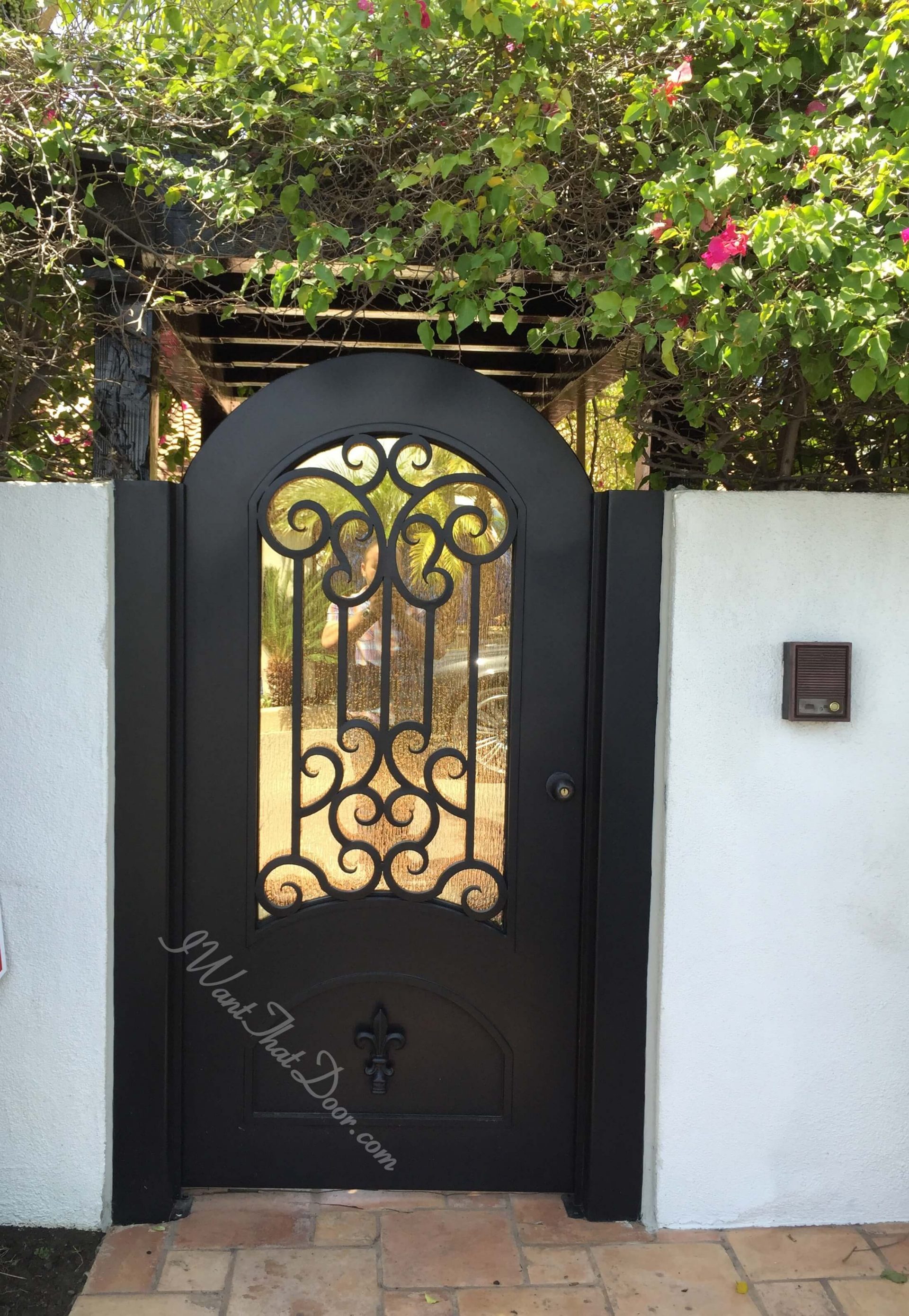 Wrought Iron Exterior Entry Gate With Round Top