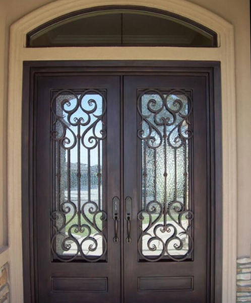 top dark copper double entry iron doors