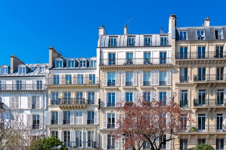 beautiful buildings in the center, typical parisian facades in the Marais