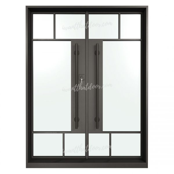 Akron Double Entry Iron Steel French Doors (Front View)