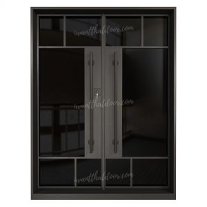 Akron Double Steel French Doors (Black Glass) - Front View