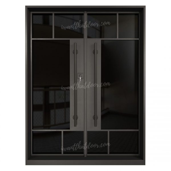 Akron Double Steel French Doors (Black Glass) - Front View