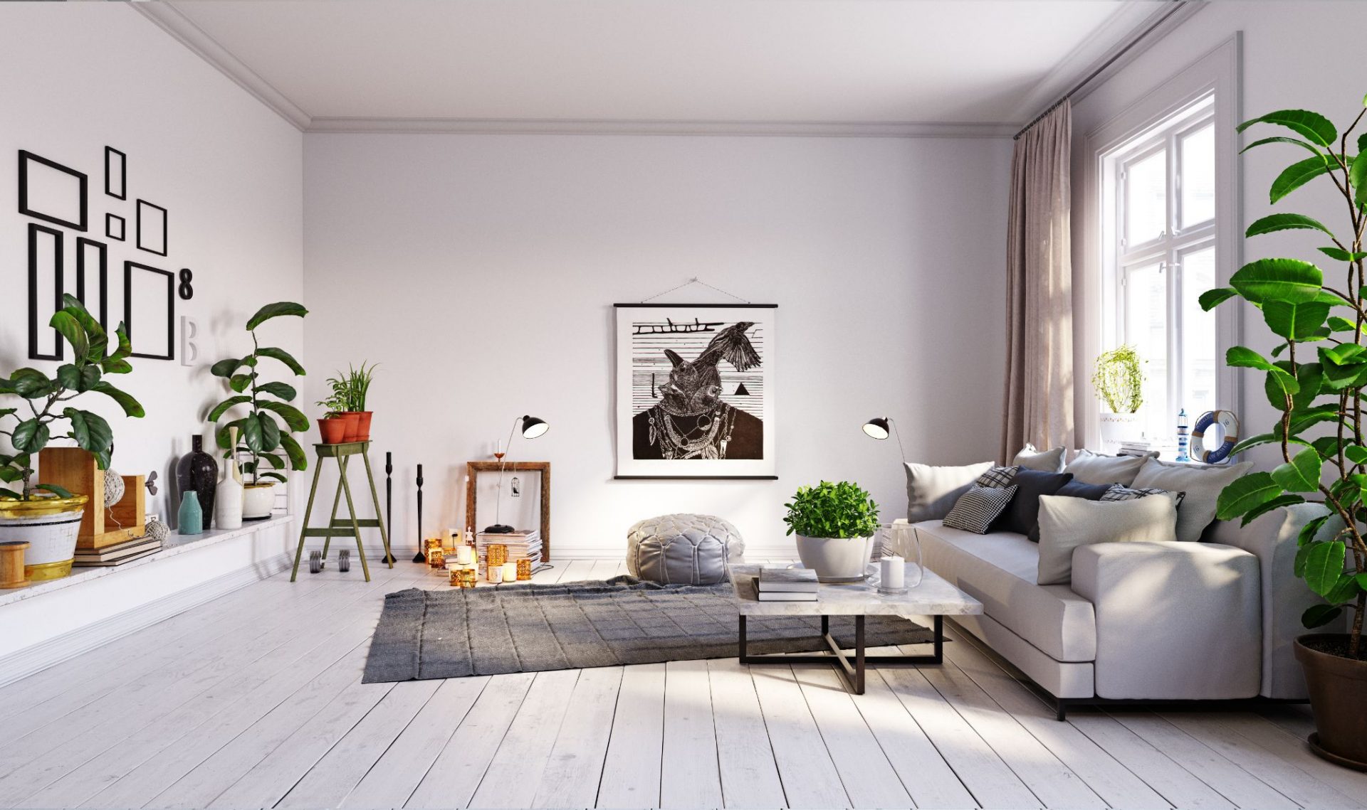 modern living interior design. 3d rendering concept