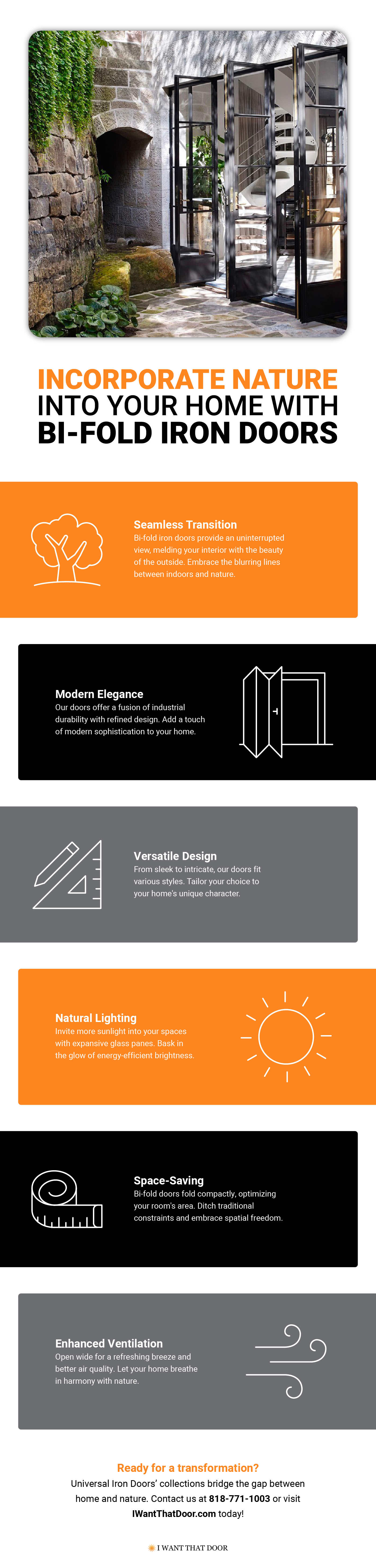 Incorporate Nature Into Your Home With Bi-Fold Iron Doors Infographic