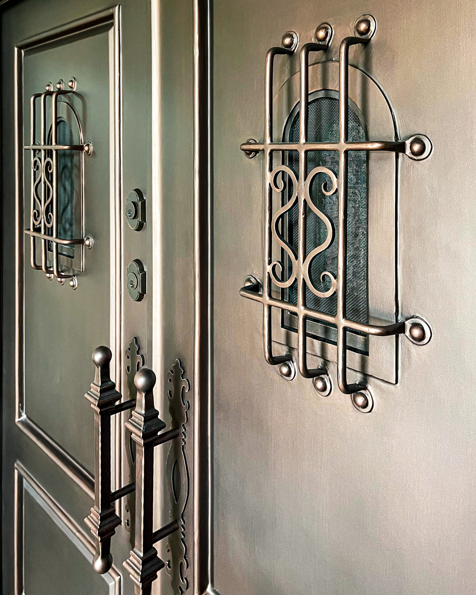 Beautiful custom details on a wrought iron door 